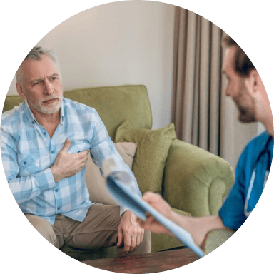 Man having chest pain needing a medical broker for cardiology treatment in San Antonio, TX